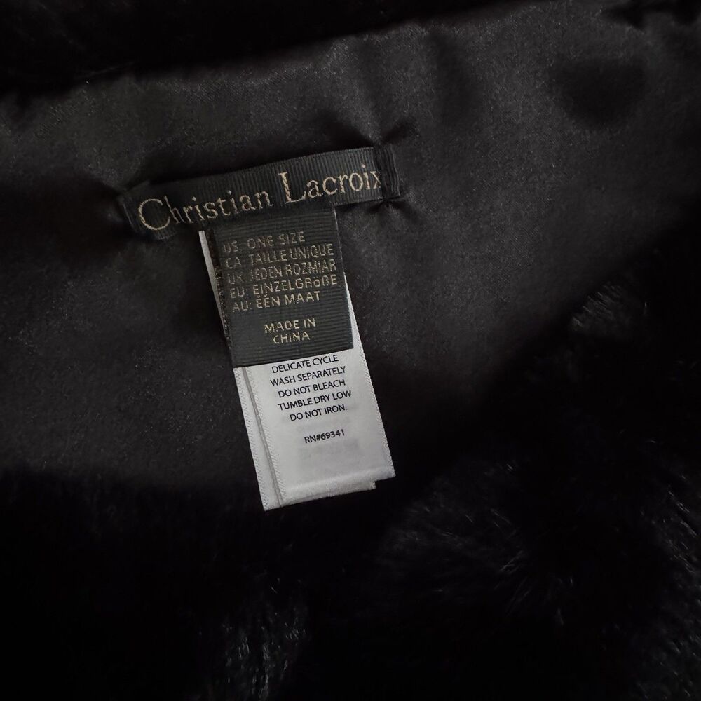 Vintage Christian Lacroix Faux Fur Stole Wrap OS Mob Wife Black Classy Brooch - Picture 4 of 8